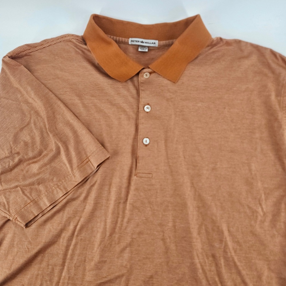 VTG Peter Millar Polo Shirt Mens 2XL Striped Burnt Orange Cotton Golf Y2K